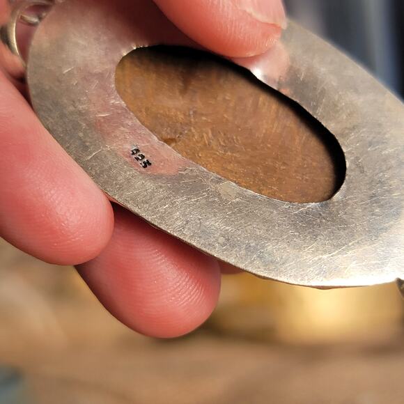 Earthy Sterling Silver Petrified Wood Pendant with Carnelian Drop - Picture 8 of 10